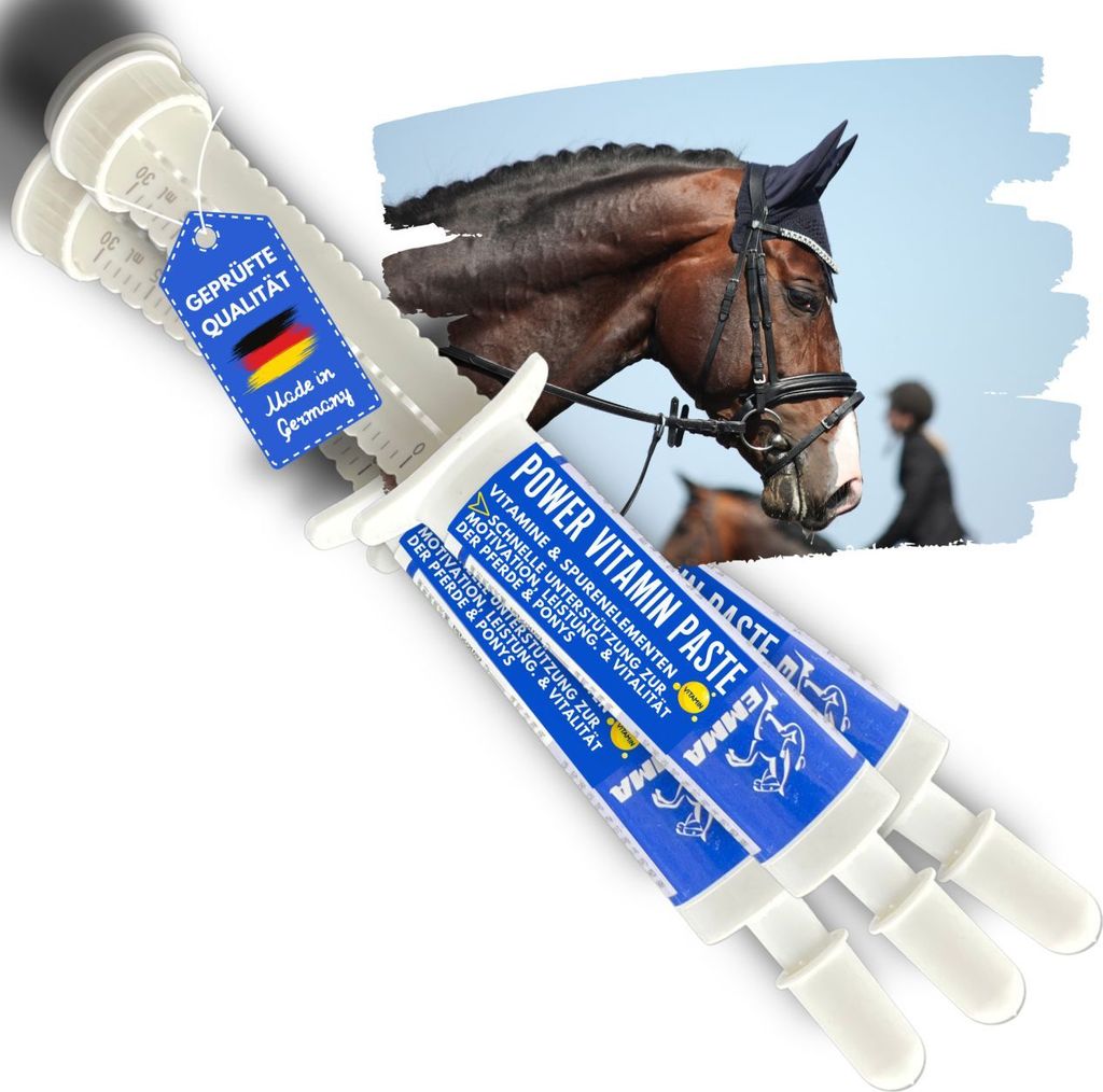 EMMA Power BOOSTER Vitamin E für Pferde - Paste 3*30 ml Pferd Vitamin E Vitamin b Komplex zur Unterstützung Vitalität mit Kalzium Eisen Zink