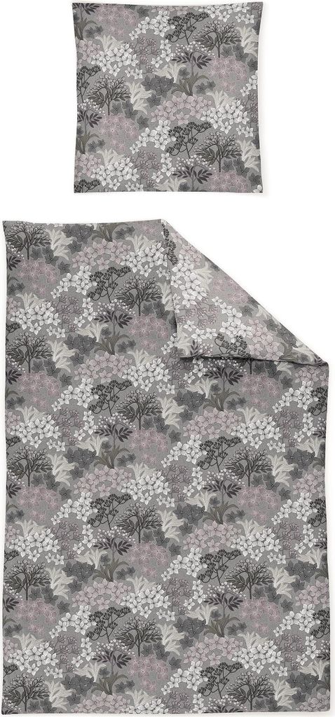 Irisette Edel-Feinbiber Bettwäsche Set Koala 8488 grau 155 x 220 cm + 1 Kissenbezug 80x80 cm