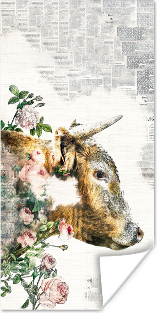 MuchoWow Poster Schottischer Highlander - Farbe - Blumen 80x160 cm - Kinderzimmer