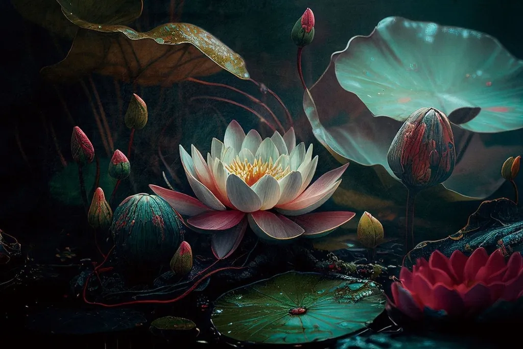 Vitrail Aqua Plants 3D 120x80cm - Finition Brillante et Effet Relief