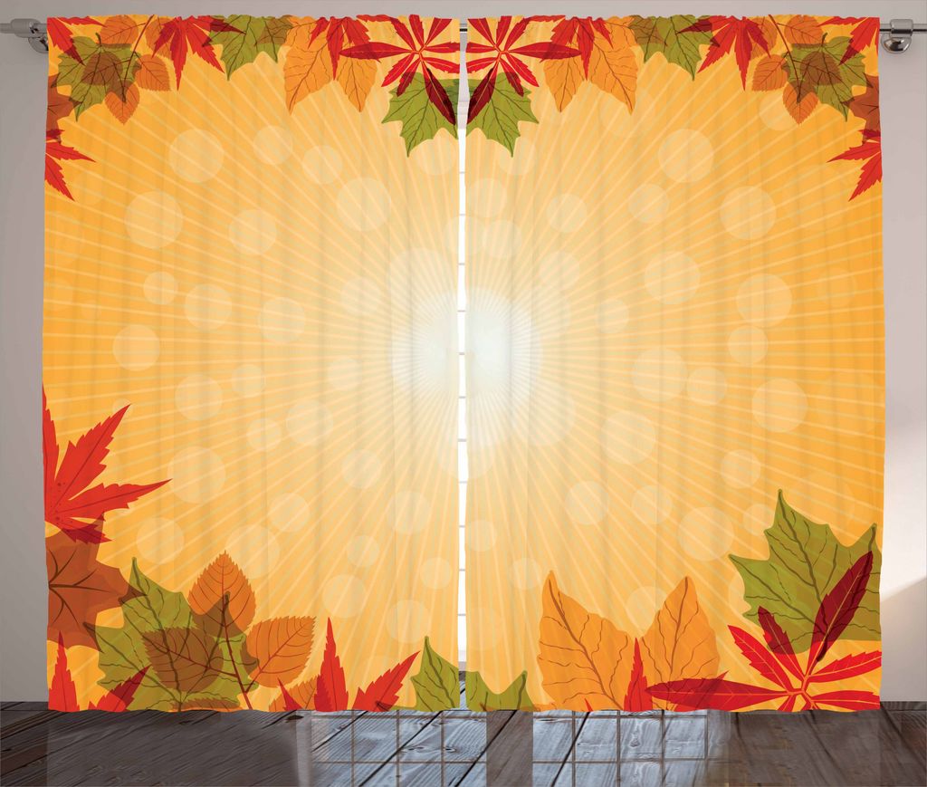 ABAKUHAUS Ernte Rustikaler Gardine, Gestreifte Gepunktete Saison, Schlafzimmer Kräuselband Vorhang mit Schlaufen und Haken, 280 x 175 cm, Orange G...