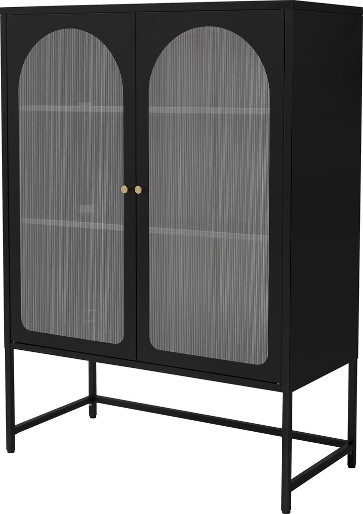 ML-Design Vitrinenschrank Schwarz, Vitrine mit 3 Ablage-/Regalfächer und 2 Türen, Wohnzimmer Metallschrank aus Stahl