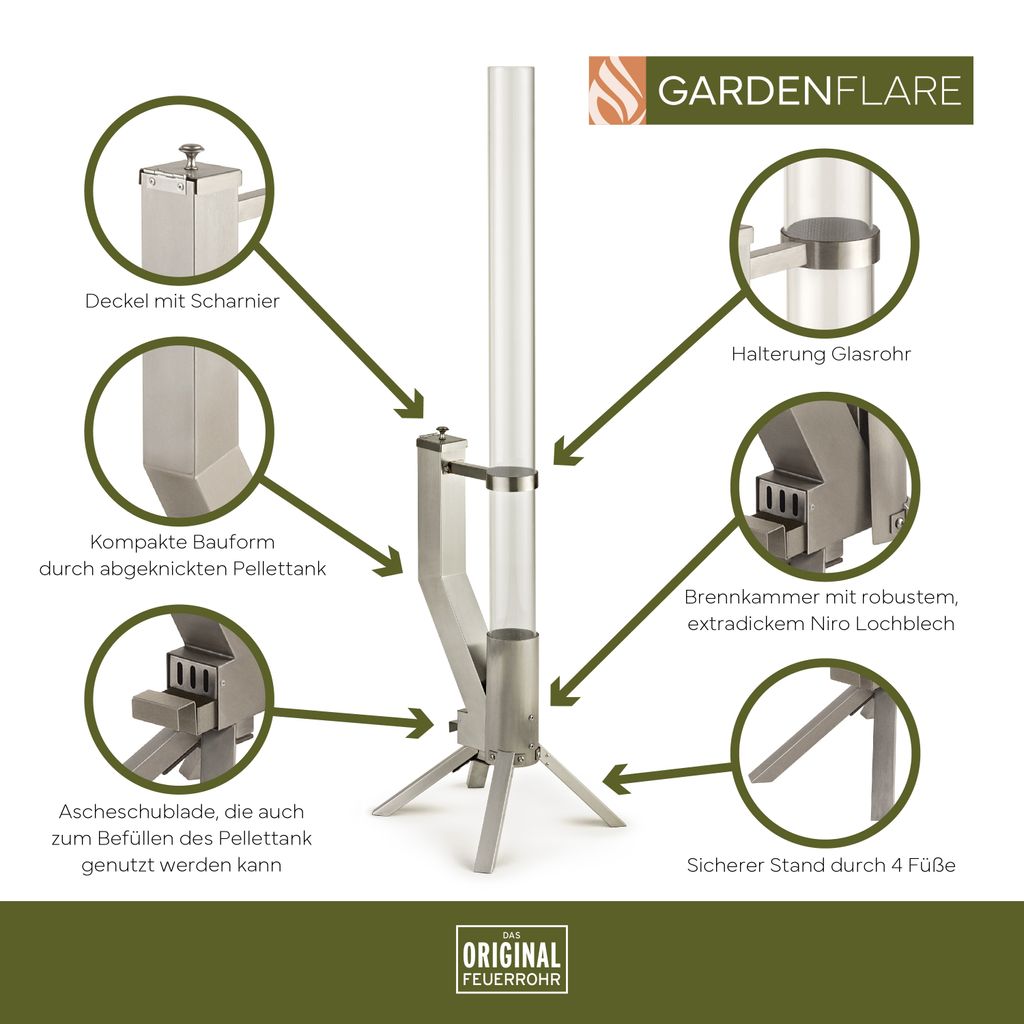 GARDENFLARE Feuerrohr – Edelstahl Feuersäule und Produktbild 3