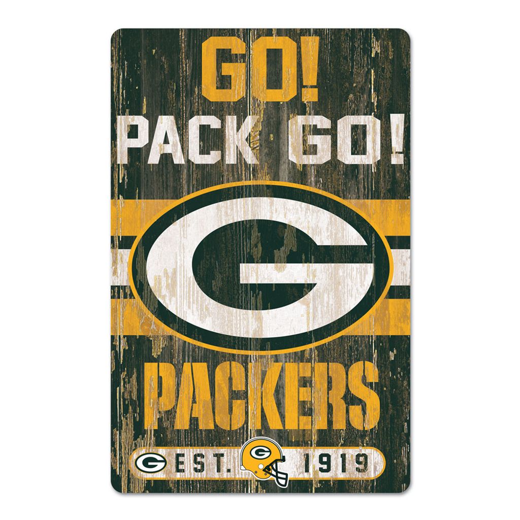 NFL Green Bay Packers Slogan Wood Sign Holzschild Holz 43x28cm Go Pack Go