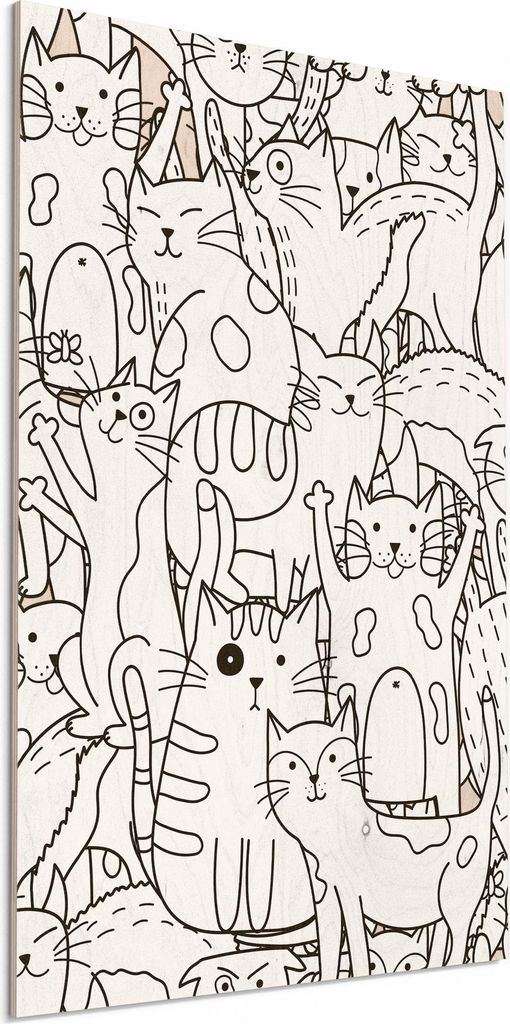 DEQORI Holzbild 40x60 cm 'Comic-Katzen' Bild auf Holz Wandbild Kunstdruck nachhaltig