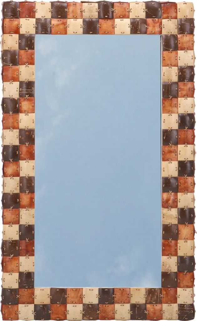Patchwork Spiegel mit Kokosnuss Rahmen - Modell 1 Braun, Bast,Glas, 80*50*5 cm, Spiegel