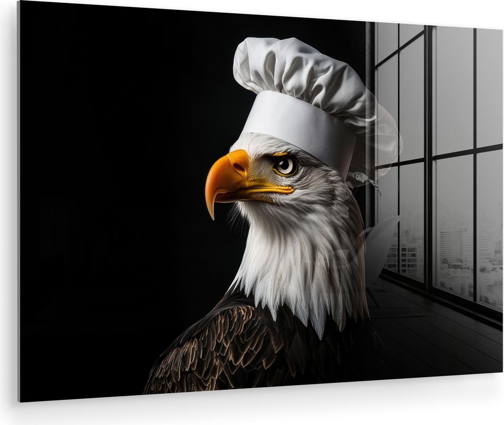 MuchoWow Glasbilder - Bilder auf Wandbild - Foto auf Glas Adler - Amerika - Kochmütze - Vogel - Cool 90x60 cm Wanddekoration aus Glas - Acrylglasb...