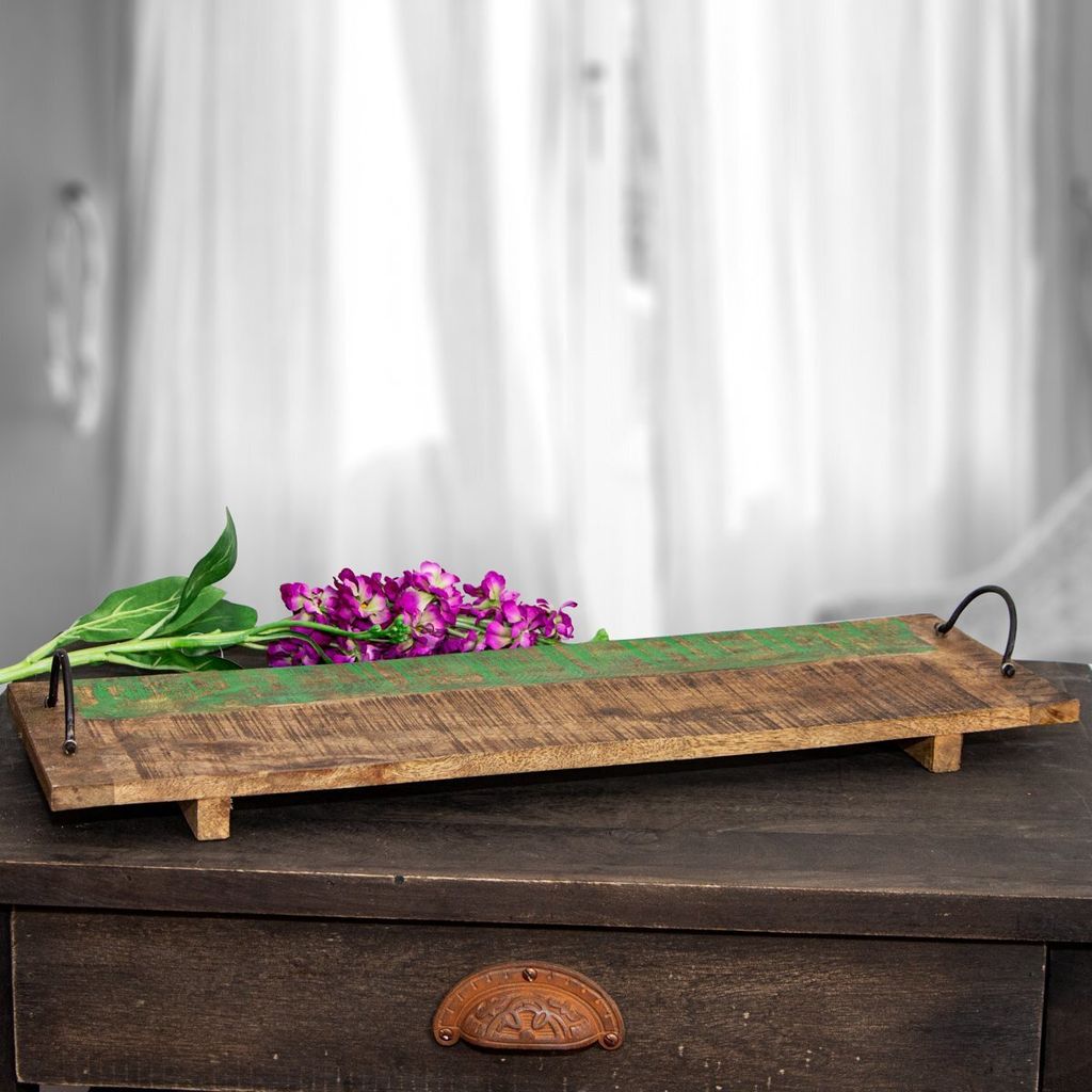 Holzbrett mit grüner Kreidefarbe Bemalung, Präsentation Dekoration-60,0x20,0cm