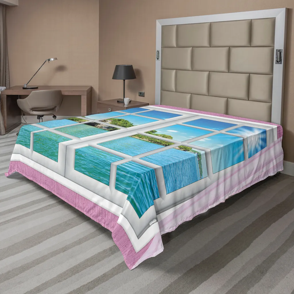 ABAKUHAUS Drap de lit plat Océan 266x260 cm, Microfibre Douce Bleu Rose