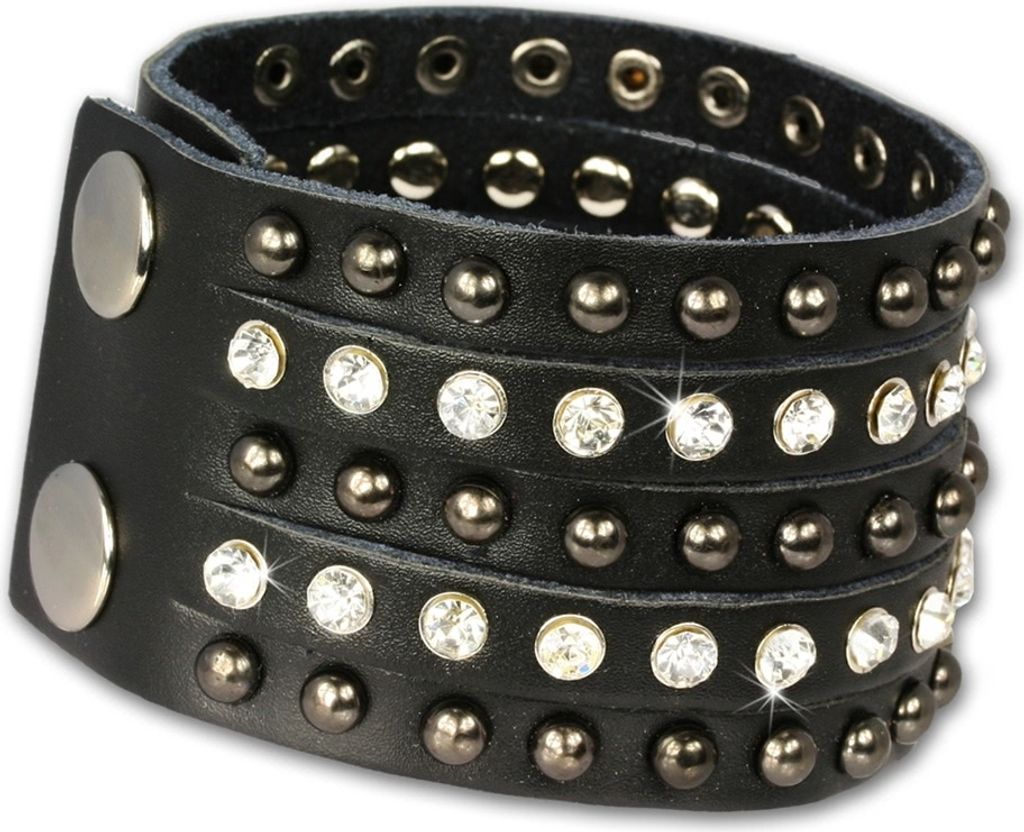 SilberDream Armband Leder Armschmuck schwarz Zirkonia Damen Frauen LAP231S