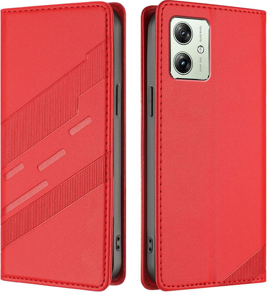 Hülle für Motorola Moto G14/Moto G54, Kunstleder Brieftaschen Handyhülle mit Kartenfach und Standfunktion Rot