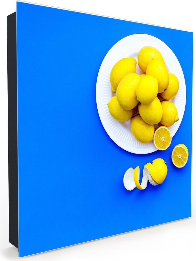 Nachbildung-Schlüsselkasten, Magnetpinnwand und Memoboard mit Glasfront Motiv Zitronen gemischt