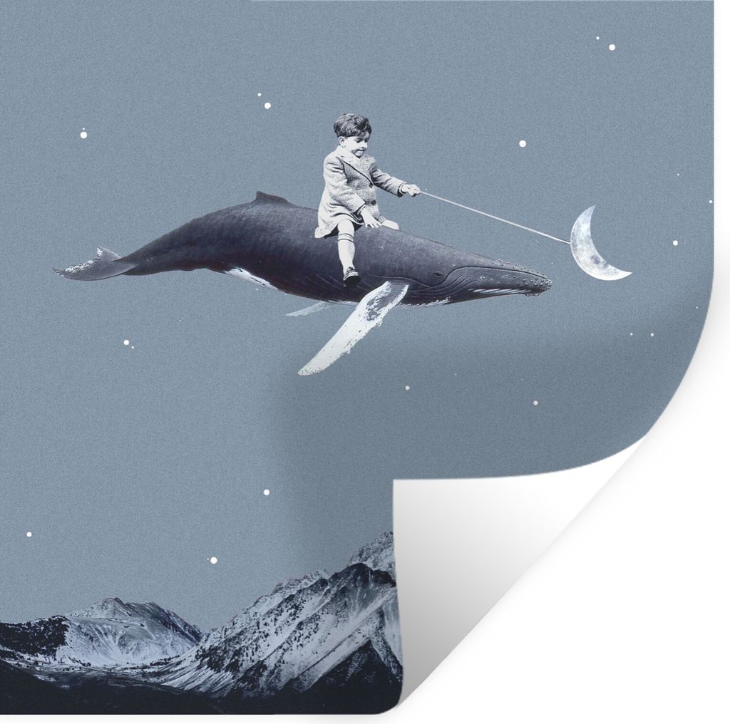 MuchoWow Wandtattoo Wandsticker Wandaufkleber Weltraum - Junge - Mond - Wal 100x100 cm Selbstklebend und Repositionierbar - Wierderverwendbar - S...