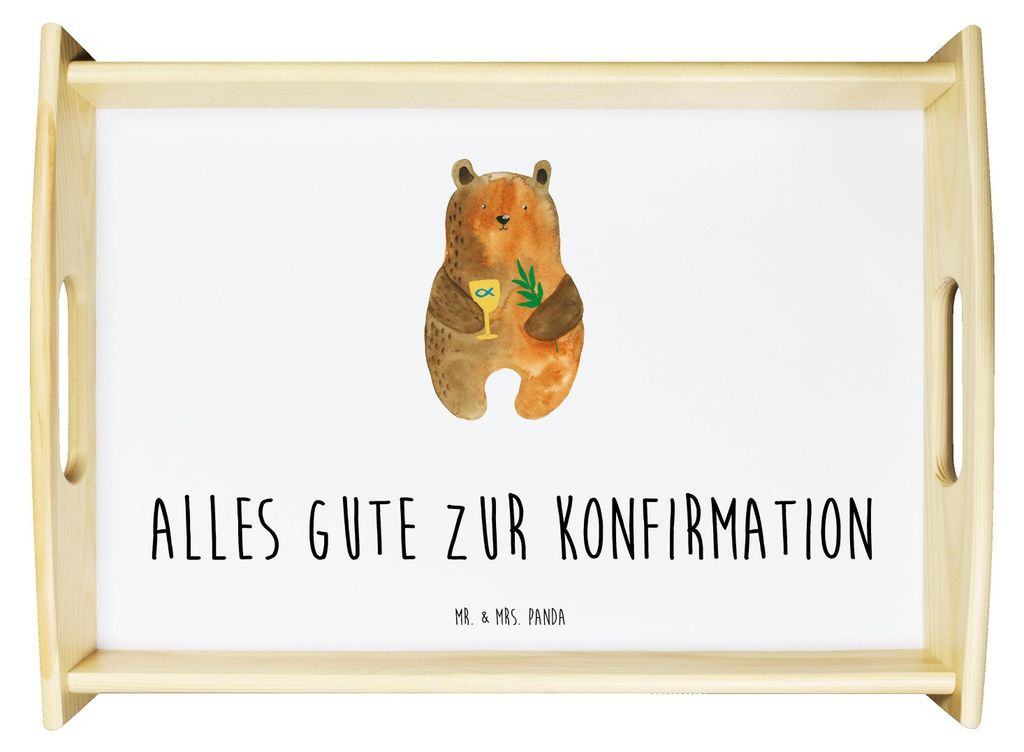 Mr. & Mrs. Panda Servier Tablett Bär Konfirmation - Weiß - Geschenk, küchentablett holz, Teddy, Servierplatte, Evangelisch, Gottesdienst, Servie...