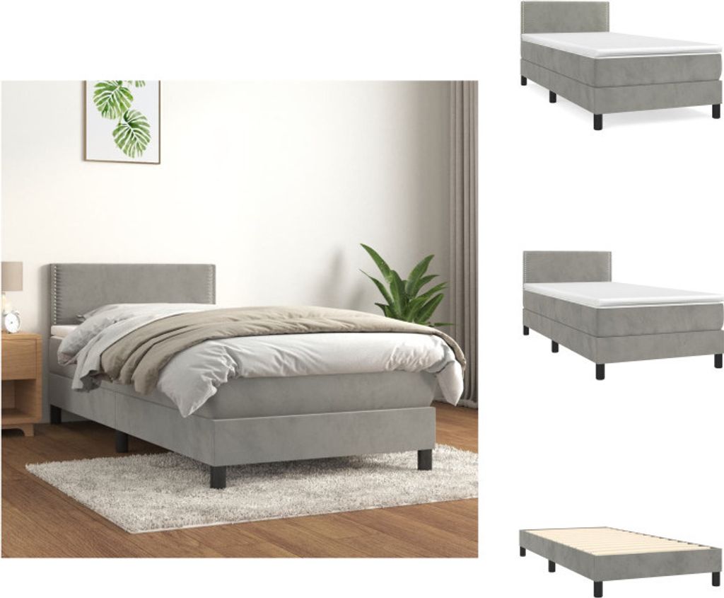 vidaXL Boxspringbett mit Matratze Hellgrau 90x200 cm Samt - Betten & Bettgestelle
