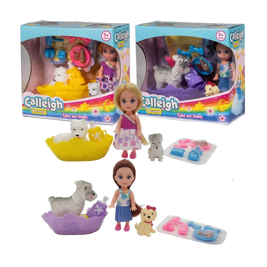 Jouet de voyage : Mini-poupée Calleigh avec animaux pour filles 2Ass