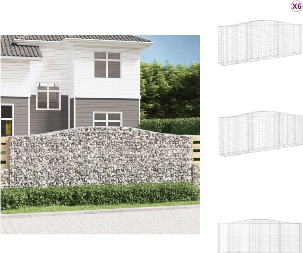 vidaXL Gabionen mit Hochbogen 6 Stk. 400x50x140/160cm Verzinktes Eisen - Blumentöpfe & Pflanzgefäße