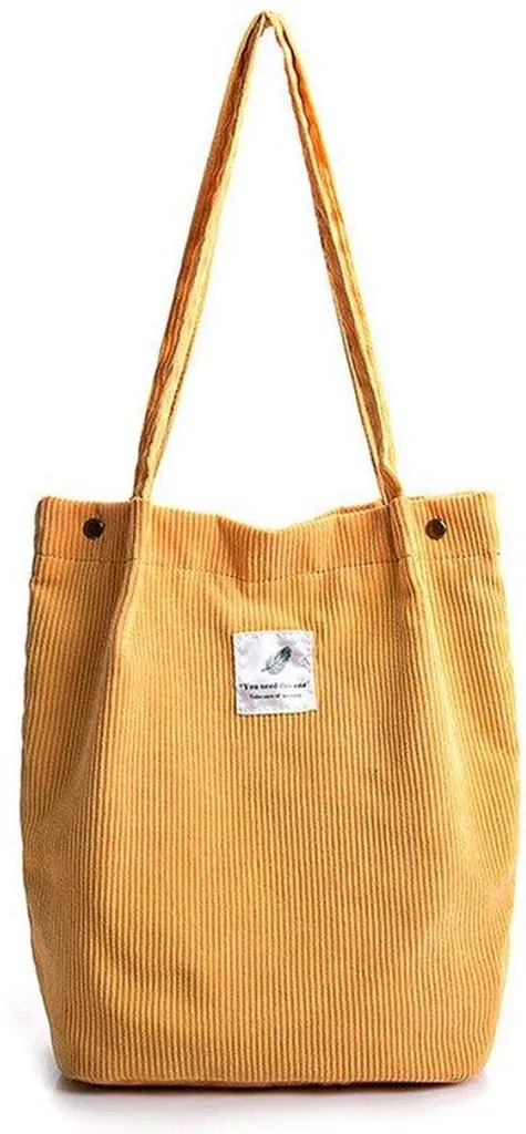 Sac à bandoulière en velours côtelé jaune pour femmes format A4 école