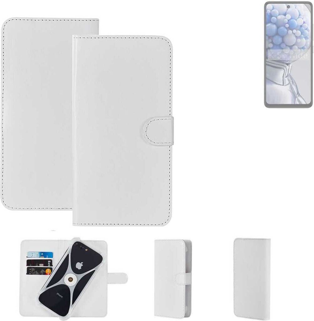 K-S-Trade Handy Hülle Schutz Hülle kompatibel mit HMD Pulse+ Cover Case Bookstyle Bumper weiß 1x