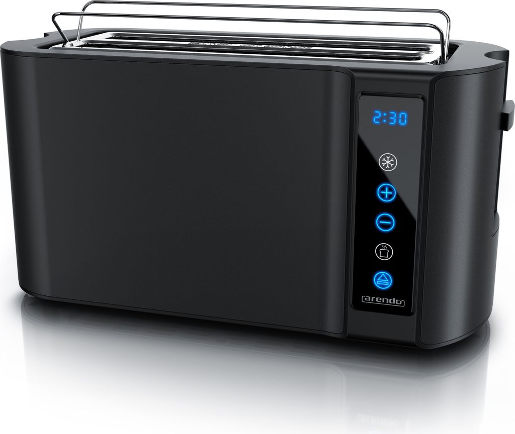 Arendo Toaster, 2 lange Schlitze, für 4 Scheiben, 1500 W, Langschlitz, Brötchenaufsatz, Wärmeisoliertes Gehäuse, Display, Touch, schwarz
