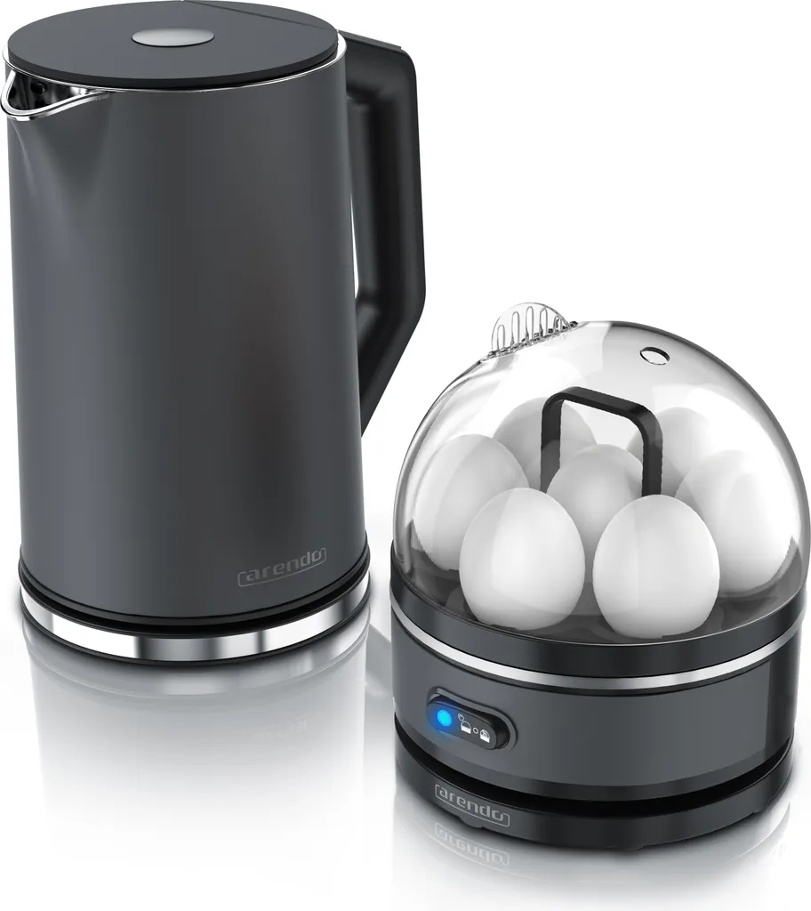 Arendo - Set bollitore elettrico ELEGANT con bollitore per uova SEVENCOOK in acciaio inox grigio, bollitore elettrico 1,5L 40° - 100°C funzione keep warm, bollitore per uova 1-7 uova, misurino