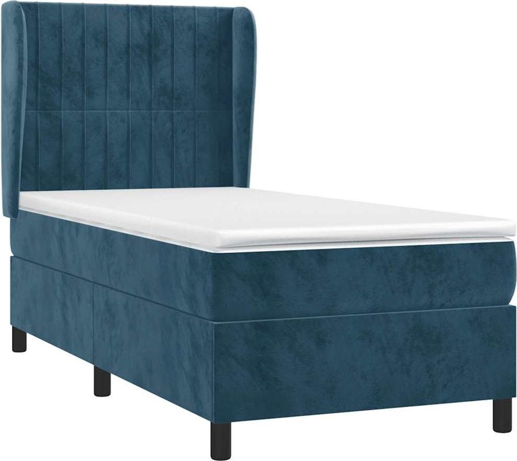 vidaXL Boxspringbett mit Matratze Dunkelblau 90x190 cm Samt