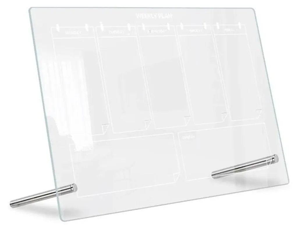 Tableau blanc hebdomadaire de bureau en acrylique avec 6 feutres mémos