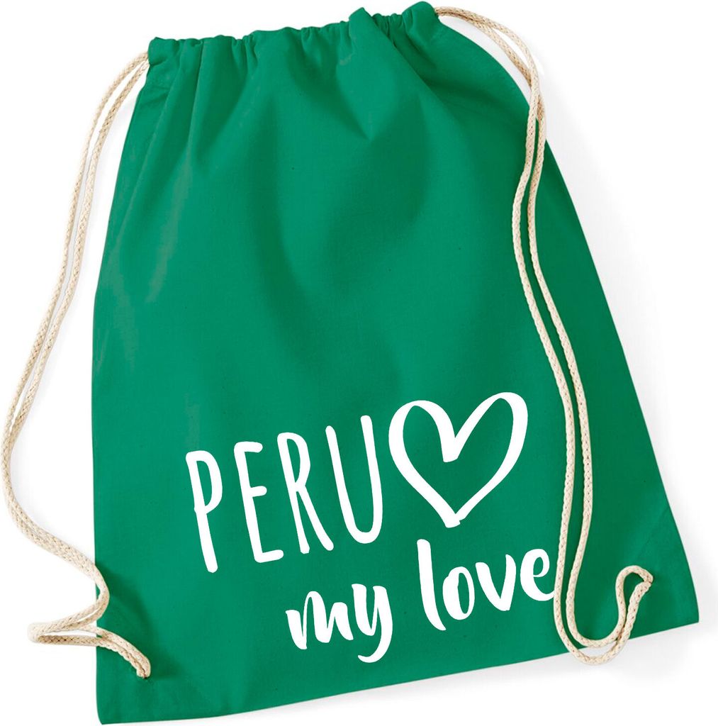 Huuraa Turnbeutel Peru my love 12 Liter Kelly Green Baumwolle Rucksack Geschenkidee
