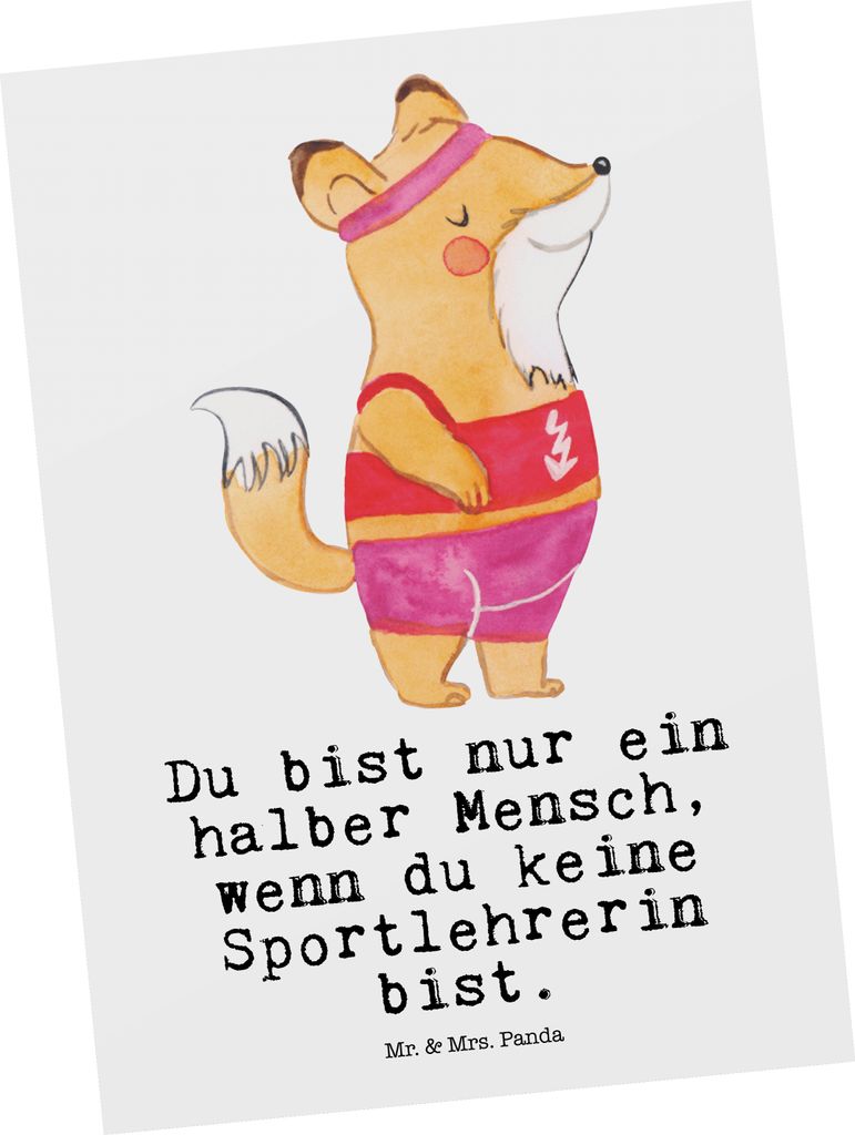 Mr. & Mrs. Panda Postkarte Sportlehrerin Herz - Weiß - Geschenk, Fotokarte, bildkarte, Grußkarte, Postkarten, Ansichtskarten