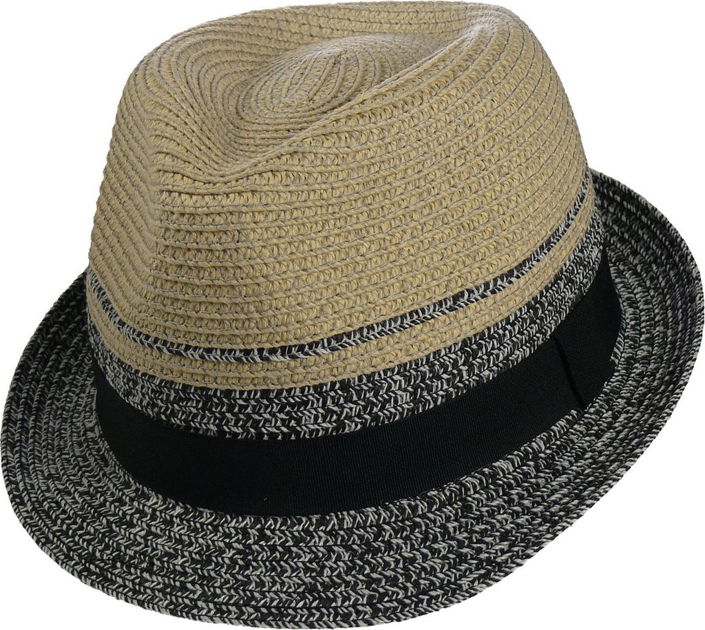 Trilby Hut beige/schwarz mit schwarzem Stoffband, reiß- und bruchfest, wasserunempfindlich, 2,5 cm Randbreite