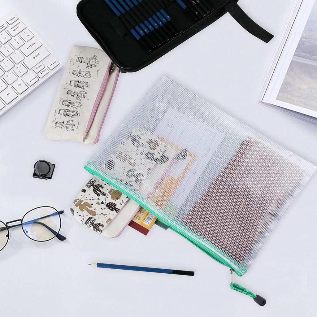 30er-Pack A4 Dokumententaschen - Mesh-Taschen mit Reißverschluss - Archivpapier und Kosmetikaufbewahrungstaschen