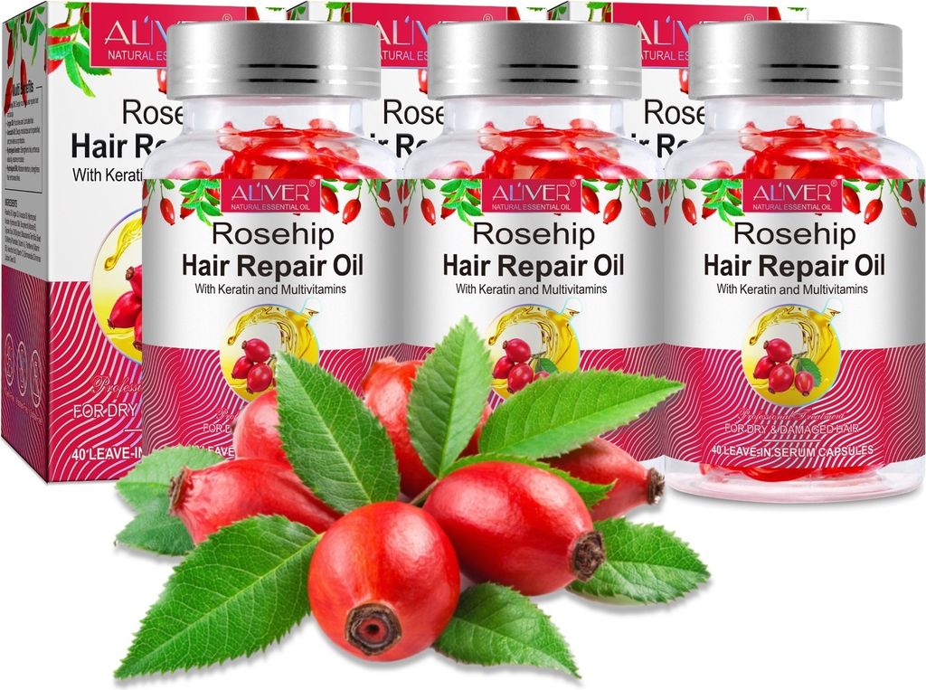 Haaröl Hagebuttenöl Wildrosenöl Haarpflege Haarwachstum in Kapseln Bio Vegan, 3x 40 Kapseln