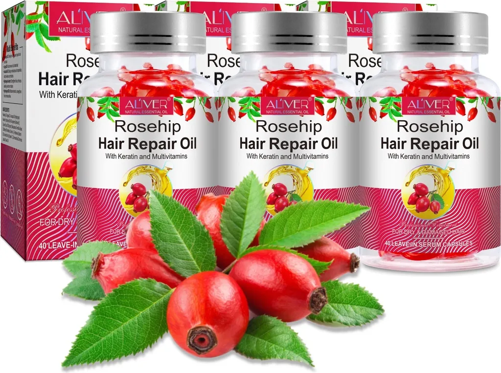 Olio per capelli olio di rosa mosqueta olio di rosa selvatica cura dei capelli crescita dei capelli in capsule biologico vegano, 3x 40 capsule