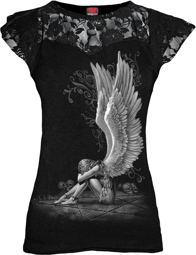 Spiral T-Shirt Damen Enslaved Angel schwarz Gothic 95% Viskose, 5% Elasthan 4XL