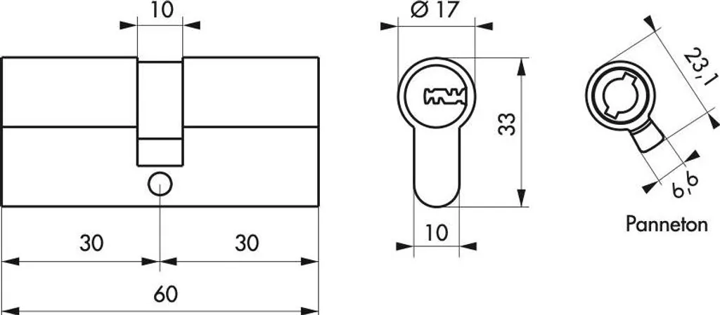 Cylindre débrayable 30x30 mm Transit 1 Thirard en nickel avec 5 clés de sécurité