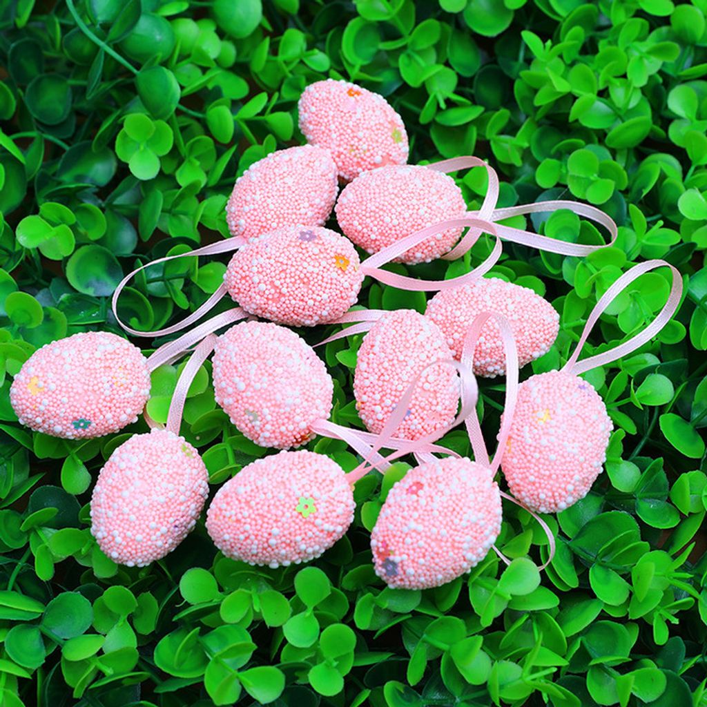 12 Stück Ostereier Bunt Schaumstoffeier DIY Kranzdekoration, Pink