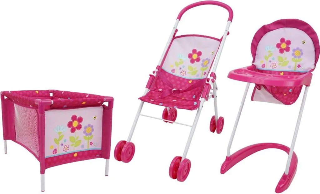 Pack accessoires poupon : poussette, lit et berceau pour mini maman