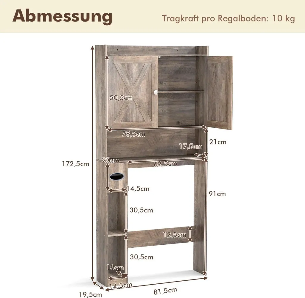Armoire murale de salle de bain étagère réglable et porte-rouleau pratique