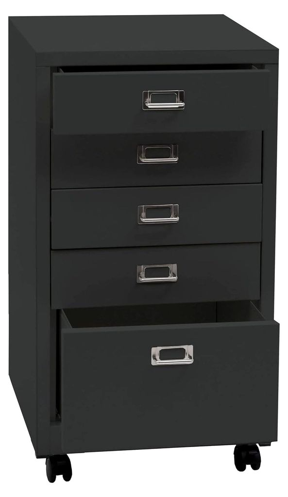Rollcontainer HxBxT 75x40x41cm Metall 5 Schubladen Dunkelgrau Schubladenschrank Stahlschrank Aktenschrank