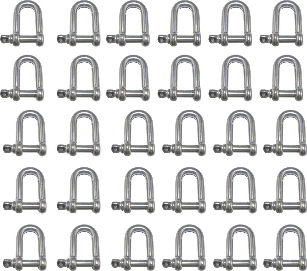 Edelstahl V4A Schäkel, Spannschrauben, Karabinerhaken/ Schäkel gerade 6mm 30 Stück