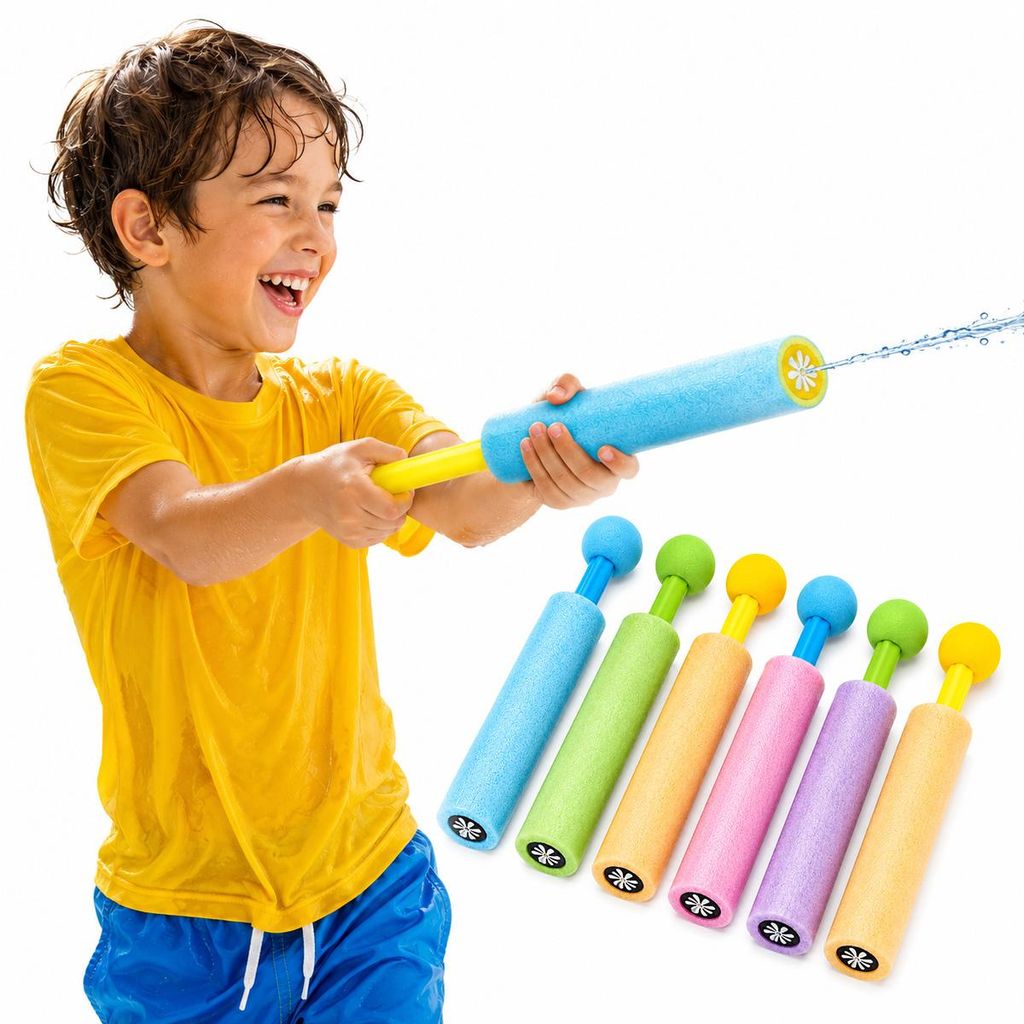 6er Set Wasserpistole Kinder aus Schaumstoff, leichte Pool Produktbild 