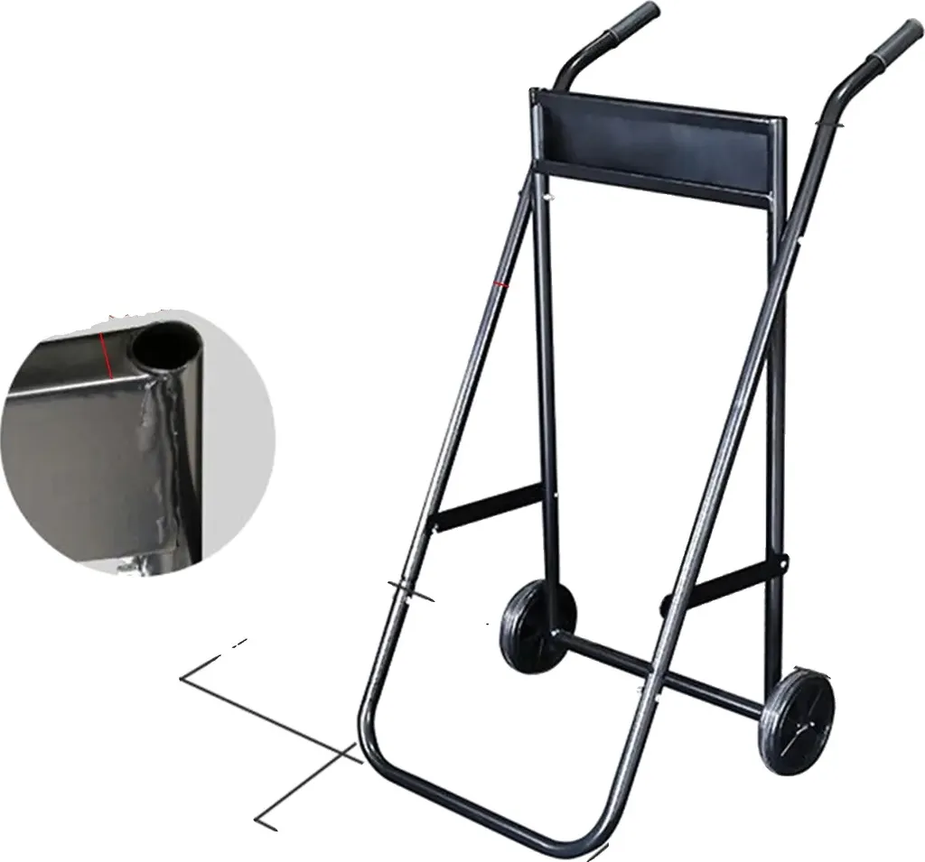 Chariot porte-moteur hors-bord pliable et robuste en acier noir mat