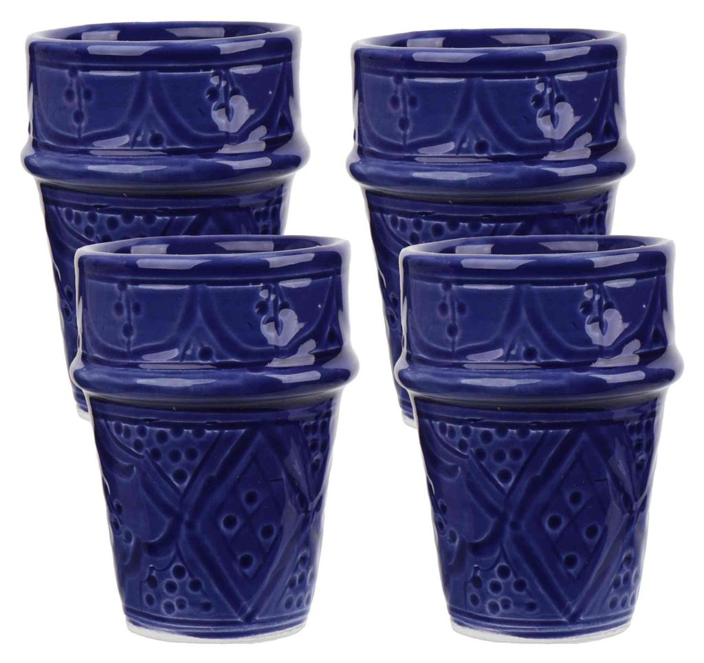 NKlaus Cappuccino Kaffeebecher Set Marineblau 4x150 ml Keramik Tonbecher