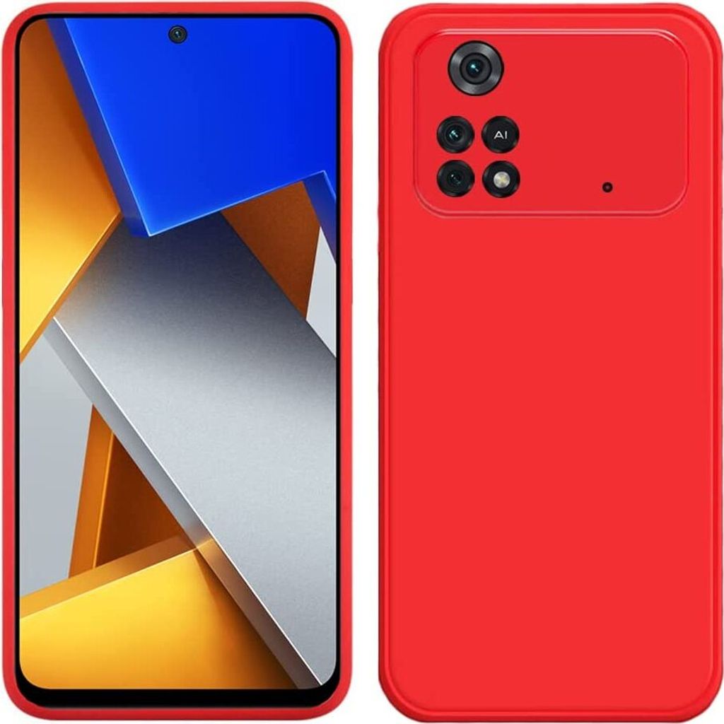 Xiaomi Poco M4 Pro 4G Hülle, Flüssig Silikon Weich Gummi Schutzhülle für Xiaomi Poco M4 Pro 4G Rot