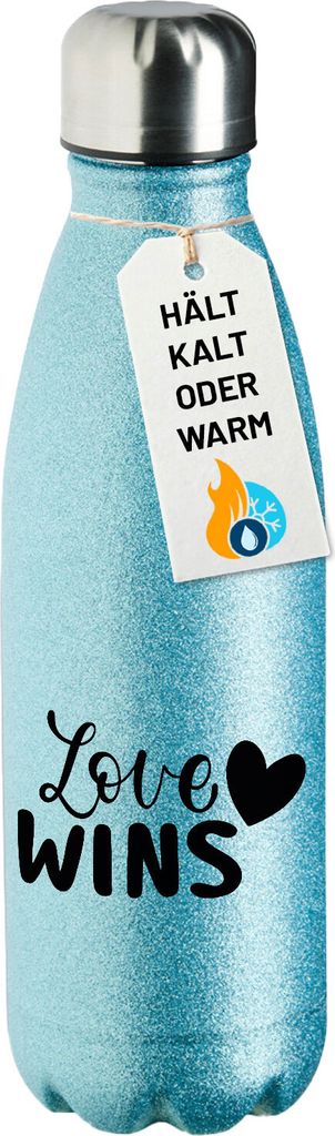 Huuraa Trinkflasche Love wins Herz 500ml Blue Edelstahl Wasserflasche Trinkflasche Geschenkidee