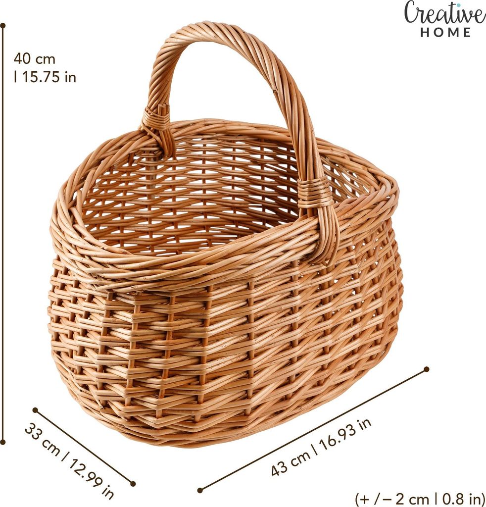 Creative Home Großer Picknickkorb Weidenkorb mit Henkel Einkaufskorb - 43 x 33 x 40 cm