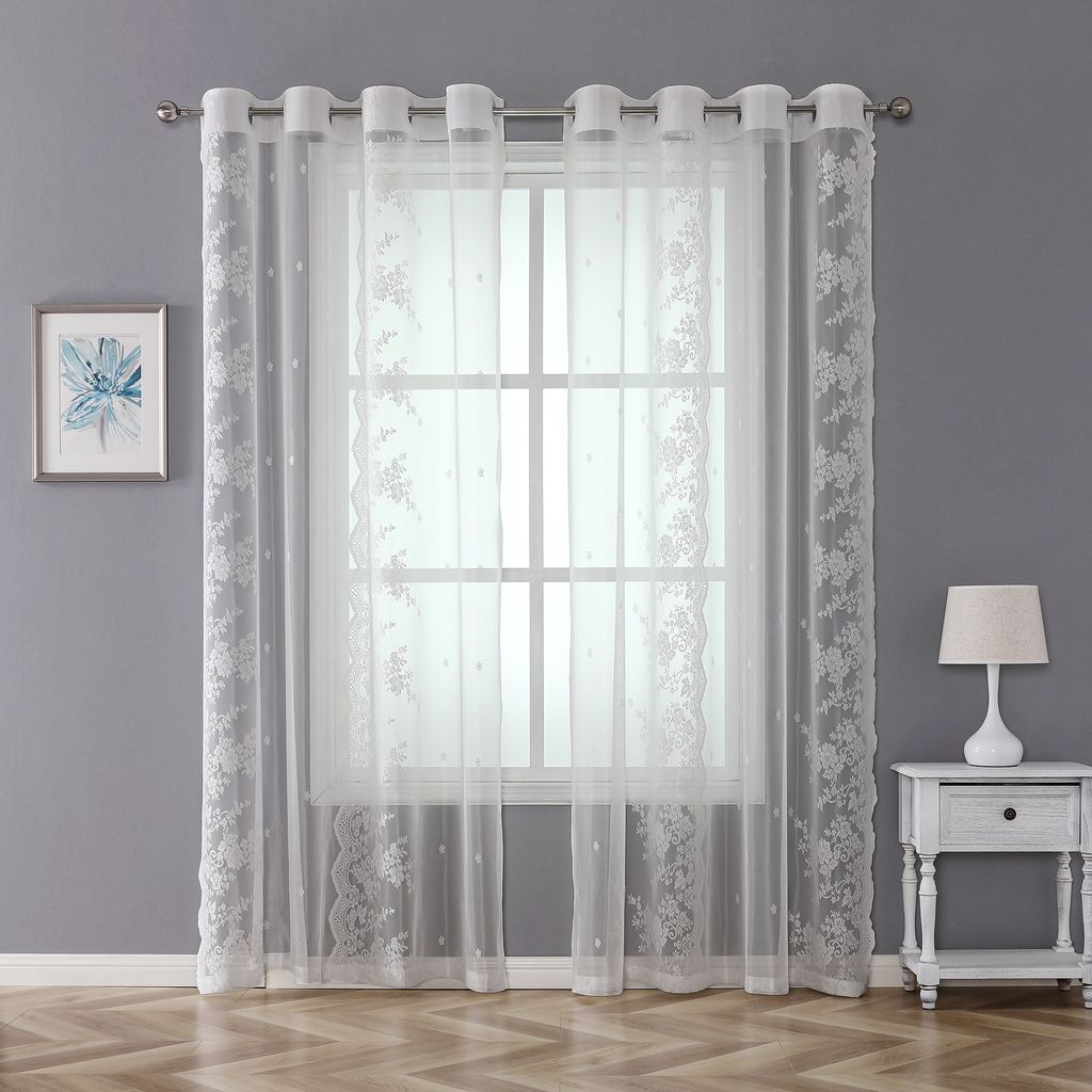 20er Pack Gardinen Spitze Transparent Vorhang Set Wohnzimmer Voile Ösenschal  mit Ösen BxH 20x2045cm Weiß