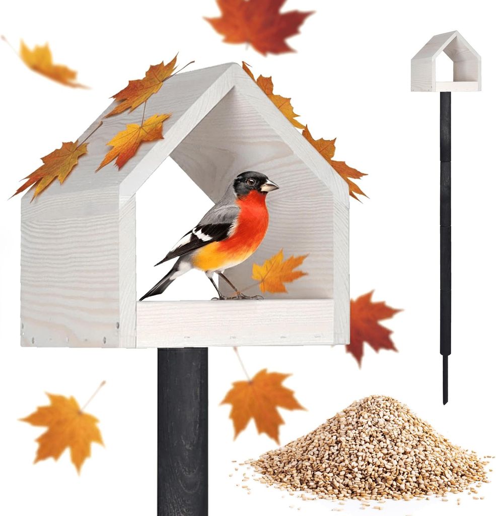 PATKAR Vogelhaus Futterhaus für Vögel mit Ständer aus Kieferholz - Vogelfutterhaus Vogelfutterstation für Wildvögel Vogel Gartenvögel Futters...