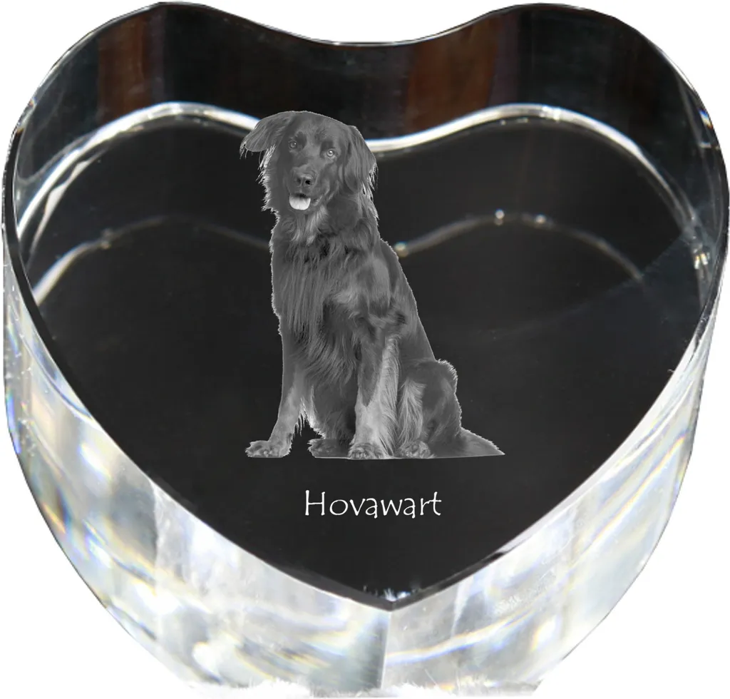 Cœur en Cristal avec Gravure Hovawart, Cadre Photo Artisanal Art-Dog 3D