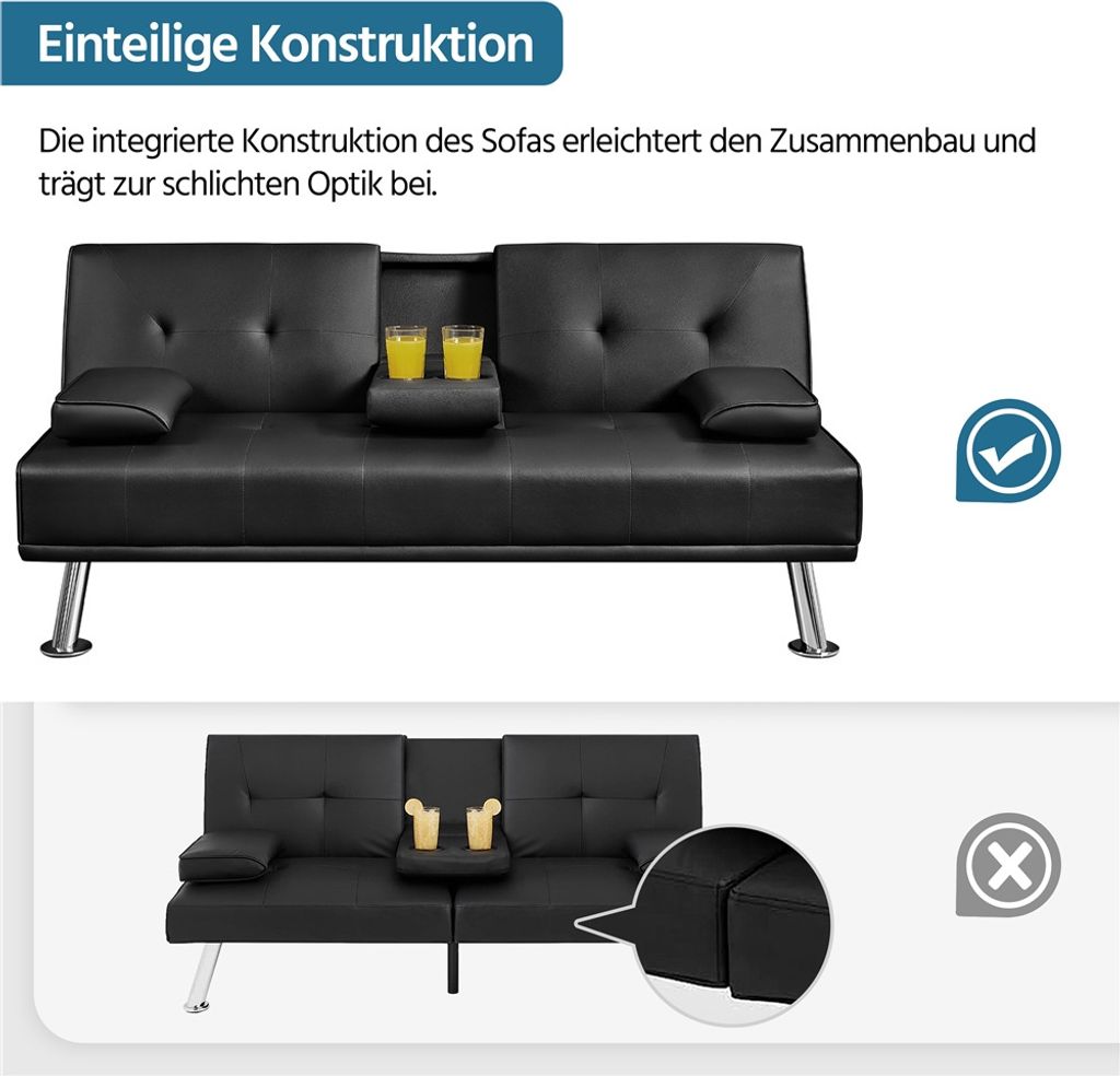 Yaheetech 3er-Sofa Schlafsofa Couch mit Tassenhalter Produktbild 5